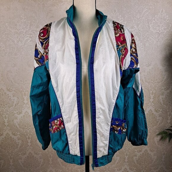 Bolo Spirit Size Small 80s Style Windbreaker Jacket Green White Colorful Detail - Picture 1 of 13